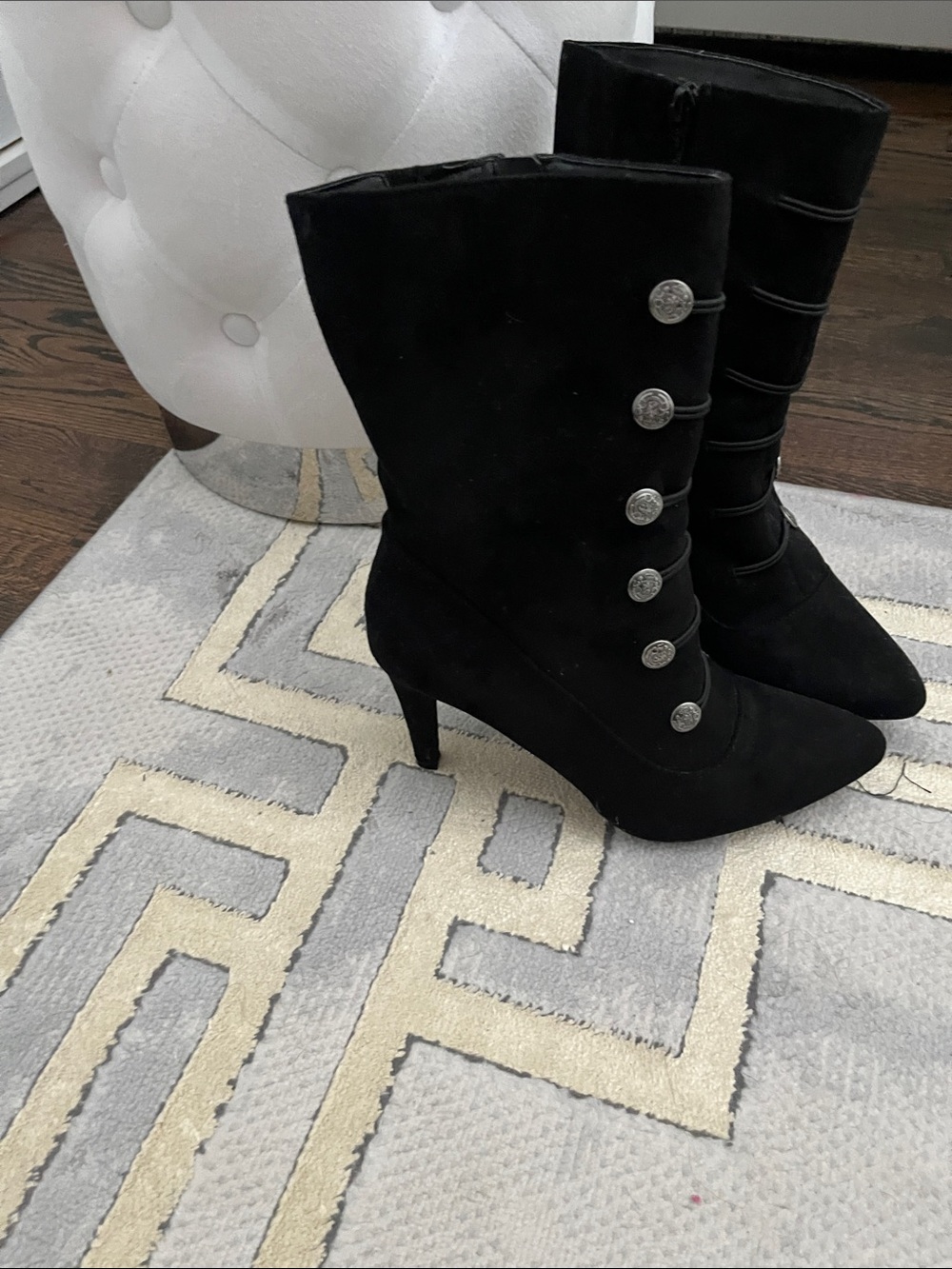 Rialto Black Mid-Calf Button Accent Heeled Boots